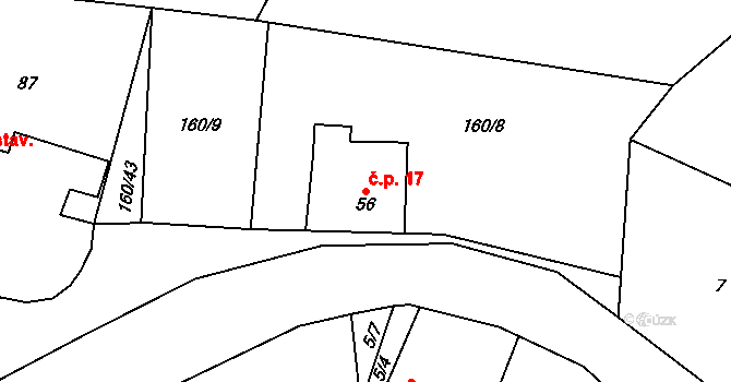 Zvíkov 17, Boharyně na parcele st. 56 v KÚ Zvíkov nad Bystřicí, Katastrální mapa