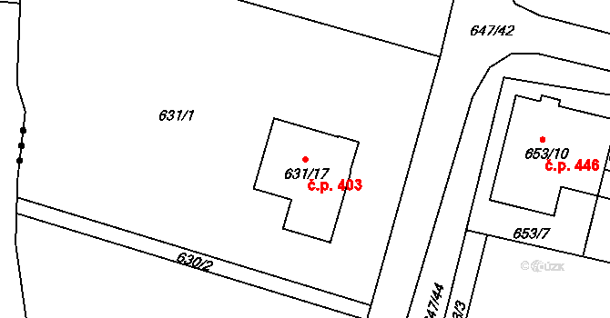 Hodonice 403 na parcele st. 631/17 v KÚ Hodonice, Katastrální mapa