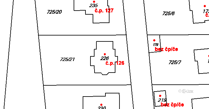 Javorník 126 na parcele st. 226 v KÚ Javorník u Svitav, Katastrální mapa