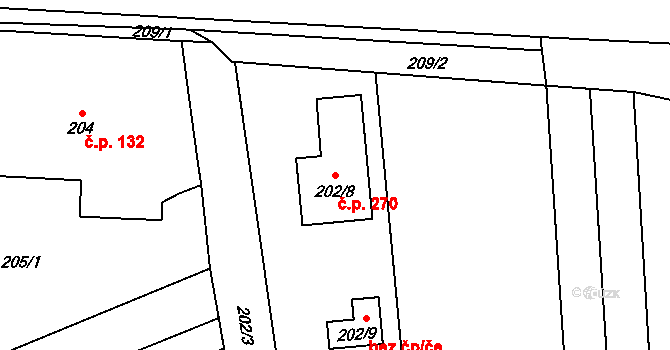 Silůvky 270 na parcele st. 202/8 v KÚ Silůvky, Katastrální mapa