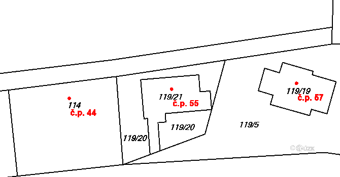 Kleny 55, Provodov-Šonov na parcele st. 119/21 v KÚ Kleny, Katastrální mapa
