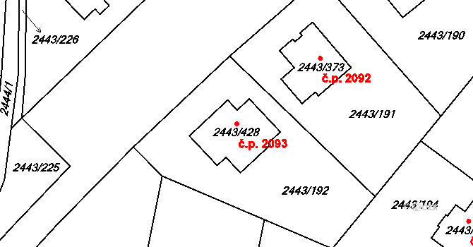 Roztoky 2093 na parcele st. 2443/428 v KÚ Roztoky u Prahy, Katastrální mapa