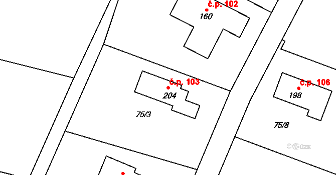 Noutonice 103, Lichoceves na parcele st. 204 v KÚ Noutonice, Katastrální mapa
