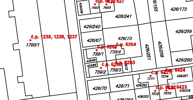 Otrokovice 6261 na parcele st. 739/1 v KÚ Otrokovice, Katastrální mapa