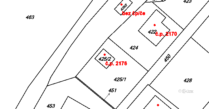 Rožnov pod Radhoštěm 2176 na parcele st. 425/2 v KÚ Hážovice, Katastrální mapa