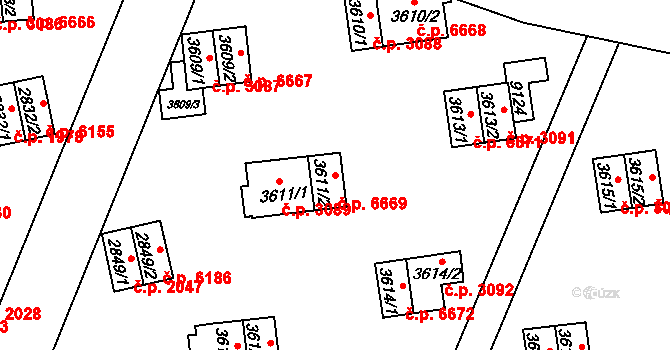 Zlín 6669 na parcele st. 3611/2 v KÚ Zlín, Katastrální mapa