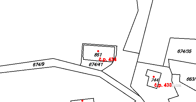 Pernink 434 na parcele st. 851 v KÚ Pernink, Katastrální mapa