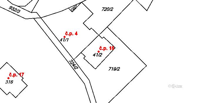 Víska 15, Sedlec-Prčice na parcele st. 41/2 v KÚ Dvorce u Sedlce, Katastrální mapa