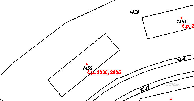 Žďár nad Sázavou 3 2035,2036, Žďár nad Sázavou na parcele st. 1453 v KÚ Město Žďár, Katastrální mapa