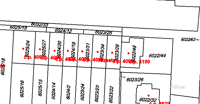Prostějov 4098 na parcele st. 6023/23 v KÚ Prostějov, Katastrální mapa