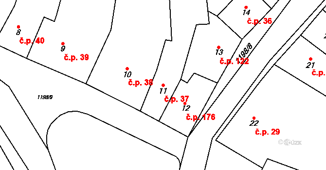 Jimramov 37 na parcele st. 11 v KÚ Jimramov, Katastrální mapa
