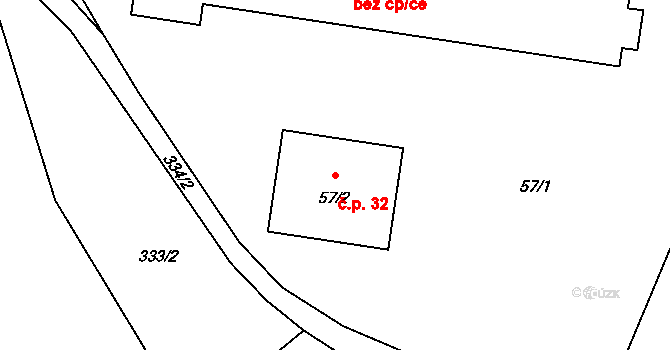 Litice 32, Blíževedly na parcele st. 57/2 v KÚ Litice, Katastrální mapa