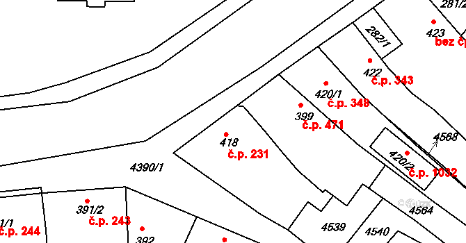 Valašské Klobouky 231 na parcele st. 418 v KÚ Valašské Klobouky, Katastrální mapa