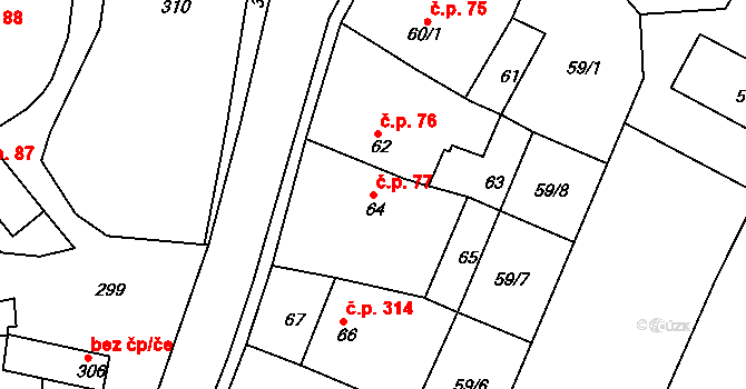 Želechovice nad Dřevnicí 77 na parcele st. 64 v KÚ Želechovice nad Dřevnicí, Katastrální mapa