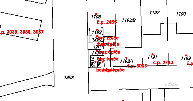 Kladno 42054532 na parcele st. 1197 v KÚ Kladno, Katastrální mapa