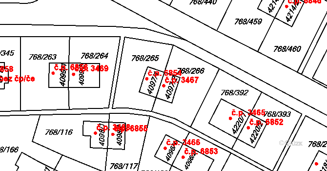 Zlín 3467 na parcele st. 4097/2 v KÚ Zlín, Katastrální mapa