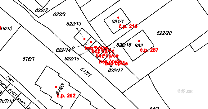 Zbýšov 42598532 na parcele st. 622/17 v KÚ Zbýšov, Katastrální mapa