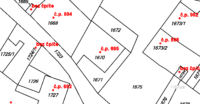 Vítkov 695 na parcele st. 1670 v KÚ Vítkov, Katastrální mapa