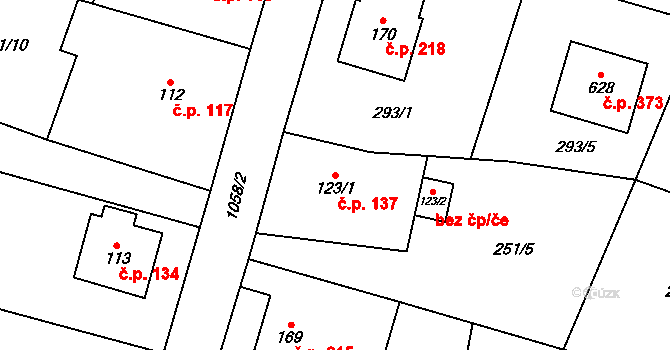 Dolní Lhota 137 na parcele st. 123/1 v KÚ Dolní Lhota u Ostravy, Katastrální mapa