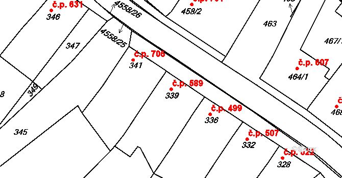 Vlčnov 589 na parcele st. 339 v KÚ Vlčnov, Katastrální mapa