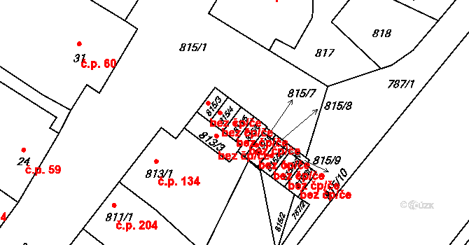 Týnec 47314532 na parcele st. 815/5 v KÚ Týnec na Moravě, Katastrální mapa