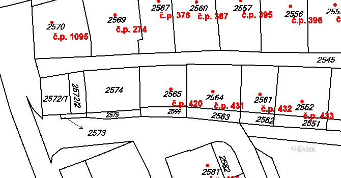 Nivnice 420 na parcele st. 2565 v KÚ Nivnice, Katastrální mapa