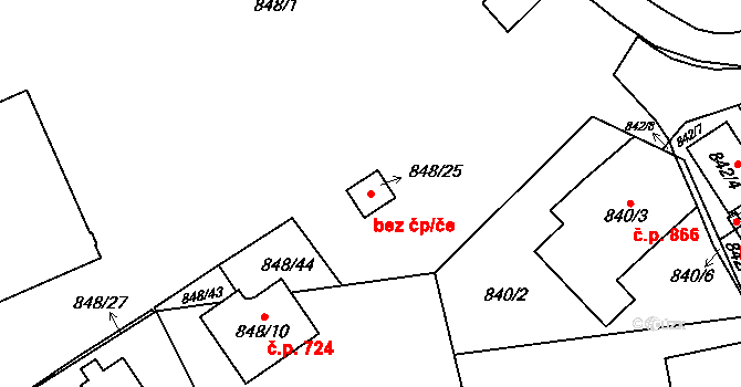 Praha 48813532 na parcele st. 848/25 v KÚ Řeporyje, Katastrální mapa