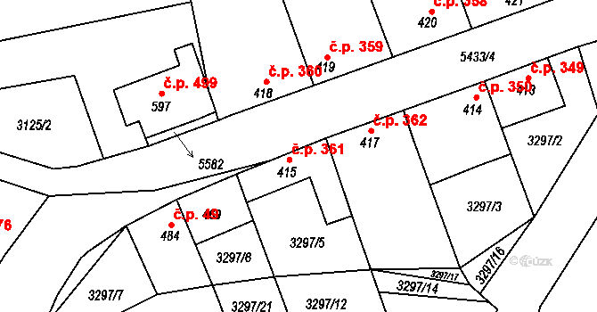 Jalubí 361 na parcele st. 415 v KÚ Jalubí, Katastrální mapa