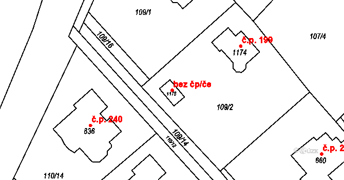 Psáry 49449532 na parcele st. 1175 v KÚ Dolní Jirčany, Katastrální mapa