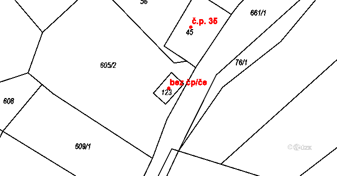 Bystřice nad Pernštejnem 50287532 na parcele st. 123 v KÚ Rovné, Katastrální mapa