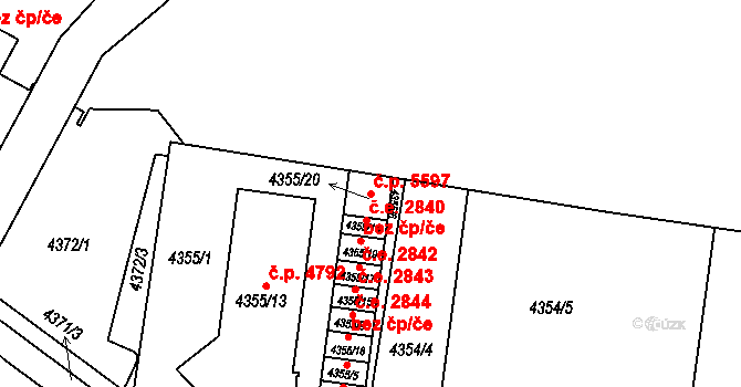 Jihlava 5597 na parcele st. 4355/20 v KÚ Jihlava, Katastrální mapa