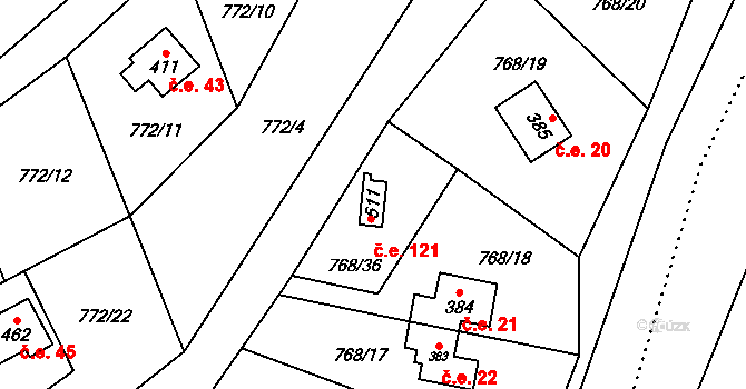 Jívová 121 na parcele st. 511 v KÚ Jívová, Katastrální mapa