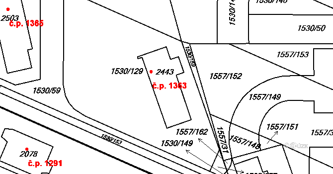 Rosice 1363 na parcele st. 2443 v KÚ Rosice u Brna, Katastrální mapa