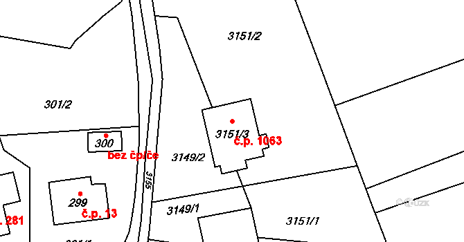 Český Těšín 1063 na parcele st. 3151/3 v KÚ Český Těšín, Katastrální mapa