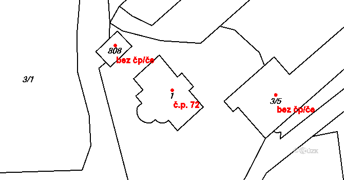 Čisovice 72 na parcele st. 1 v KÚ Čisovice, Katastrální mapa
