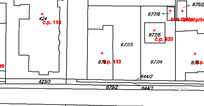 Průhonice 113 na parcele st. 678 v KÚ Průhonice, Katastrální mapa
