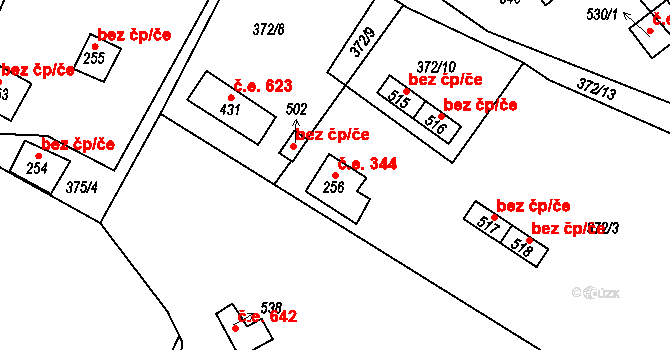 Pňovany 344 na parcele st. 256 v KÚ Dolany u Stříbra, Katastrální mapa