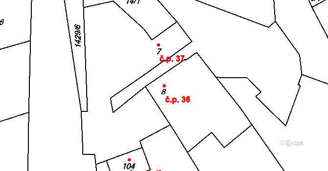 Cheznovice 36 na parcele st. 8 v KÚ Cheznovice, Katastrální mapa