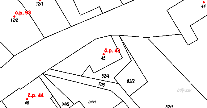 Semonice 43, Jaroměř na parcele st. 45 v KÚ Semonice, Katastrální mapa