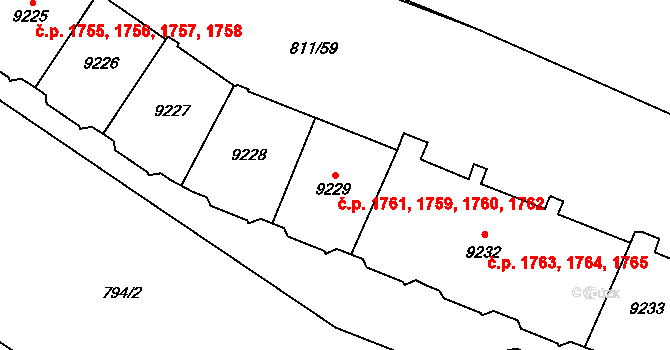 Bílé Předměstí 1759,1760,1761,1762, Pardubice na parcele st. 9228 v KÚ Pardubice, Katastrální mapa