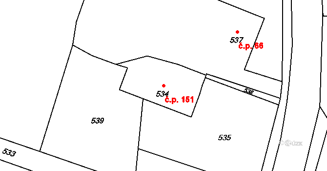 Hodslavice 151 na parcele st. 534 v KÚ Hodslavice, Katastrální mapa