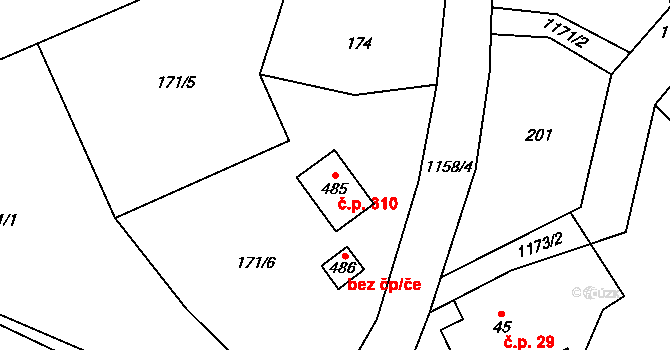 Cínovec 310, Dubí na parcele st. 485 v KÚ Cínovec, Katastrální mapa