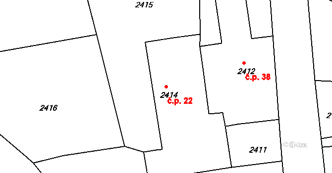 Vodná 22, Kamenice nad Lipou na parcele st. 2414 v KÚ Kamenice nad Lipou, Katastrální mapa