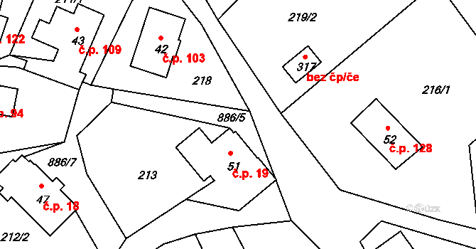 Janov 19 na parcele st. 51 v KÚ Janov u Hřenska, Katastrální mapa