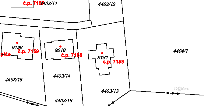 Zlín 7158 na parcele st. 9181 v KÚ Zlín, Katastrální mapa