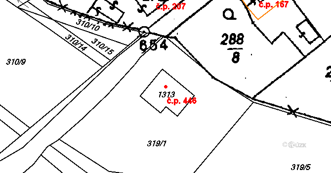 Poříčí nad Sázavou 446 na parcele st. 1313 v KÚ Poříčí nad Sázavou, Katastrální mapa