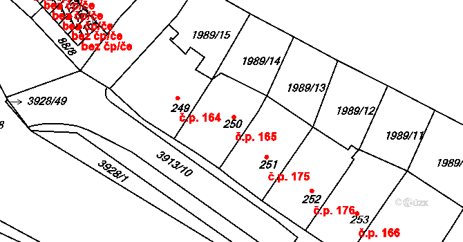 Stod 165 na parcele st. 250 v KÚ Stod, Katastrální mapa