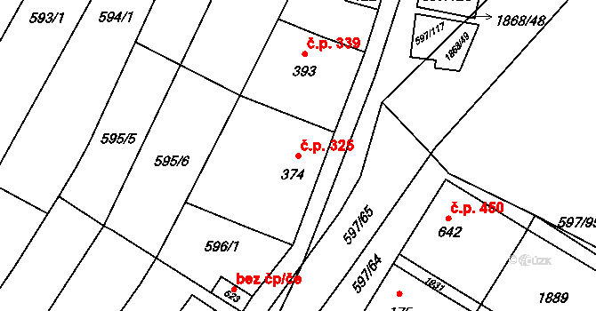 Šakvice 325 na parcele st. 374 v KÚ Šakvice, Katastrální mapa