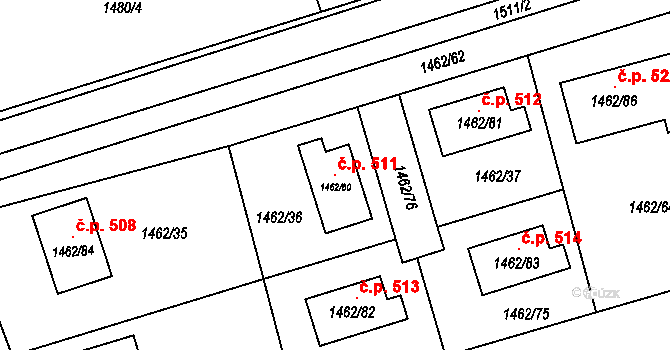 Záblatí 511, Bohumín na parcele st. 1462/80 v KÚ Záblatí u Bohumína, Katastrální mapa