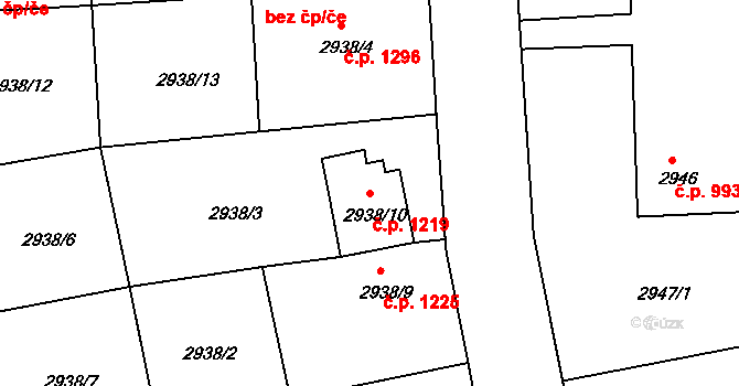 Holešov 1219 na parcele st. 2938/10 v KÚ Holešov, Katastrální mapa